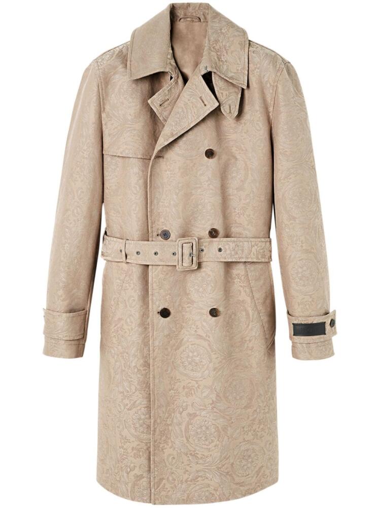 Versace floral-jacquard cotton trench coat - Neutrals Cover