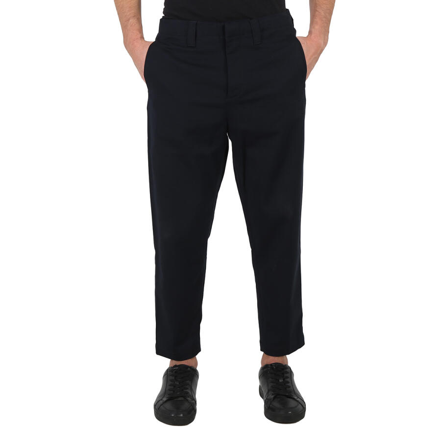 Emporio Armani Mens Navy Cotton-Blend Straight-Leg Trousers Cover