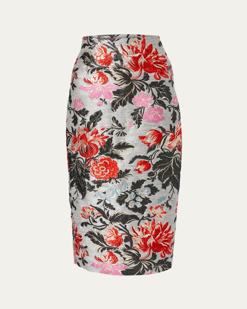 Carolina Herrera Floral Print Midi Pencil Skirt Cover