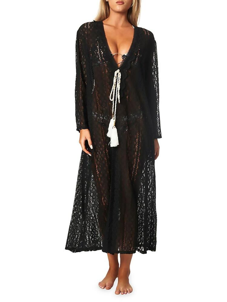 La Moda Clothing Women's Semi Sheer Lace Maxi Cover Up Dress - Black Cover