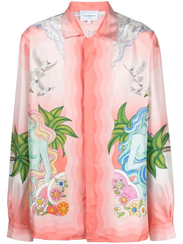 Casablanca Paix Et Amour Tennis Club-print silk shirt - Pink Cover