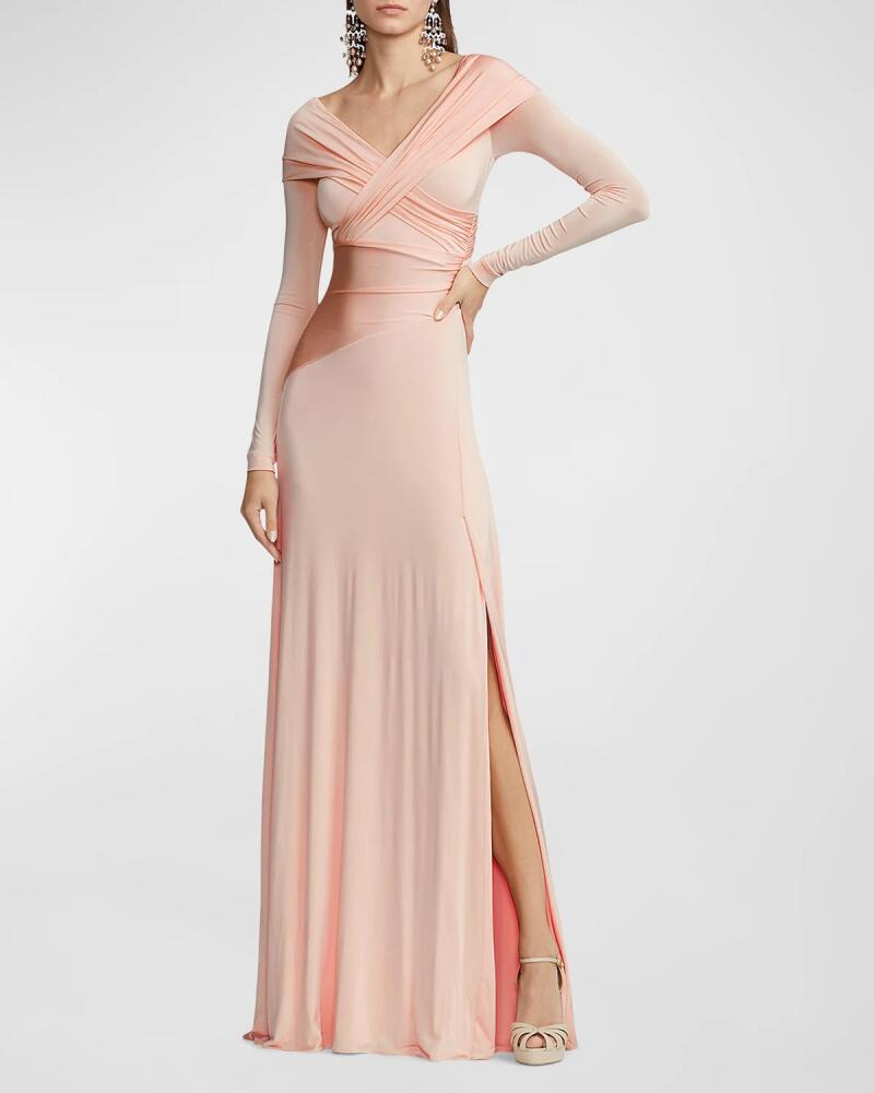 Ralph Lauren Collection Off-Shoulder Wrap Column Gown Cover