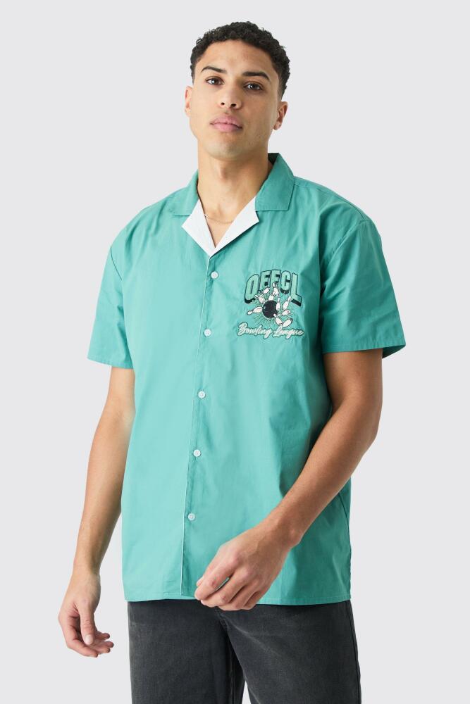 boohoo Mens Short Sleeve Poplin Oversized Offcl Bowling Shirt - Green Cover