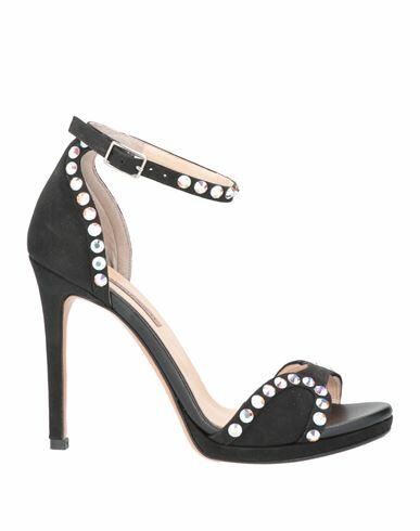 Albano Woman Sandals Black Textile fibers, Swarovski Crystal Cover