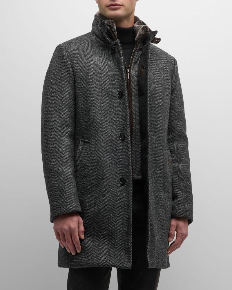 MooRER Men's Herringbone Bib Topcoat with Shearling Cover