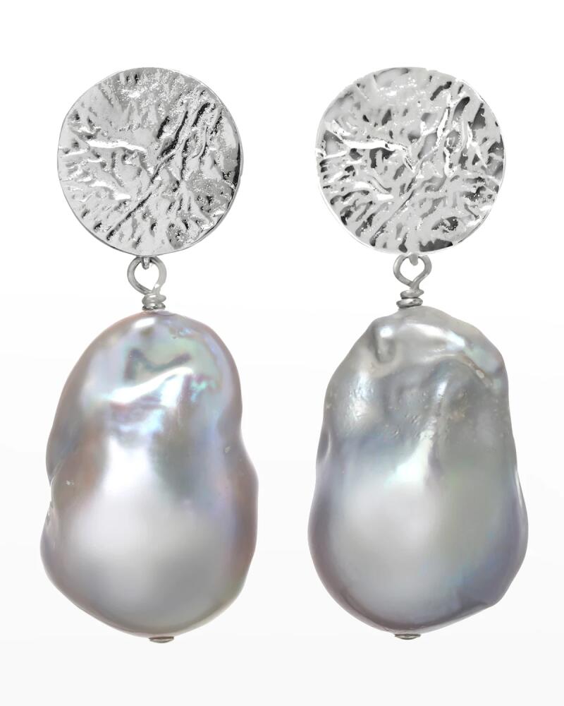 Margo Morrison Baroque Pearl Earrings with Sterling Silver Hammered Top Cover