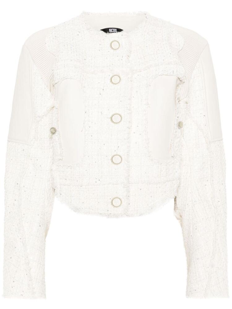 GCDS leather-panel tweed jacket - White Cover