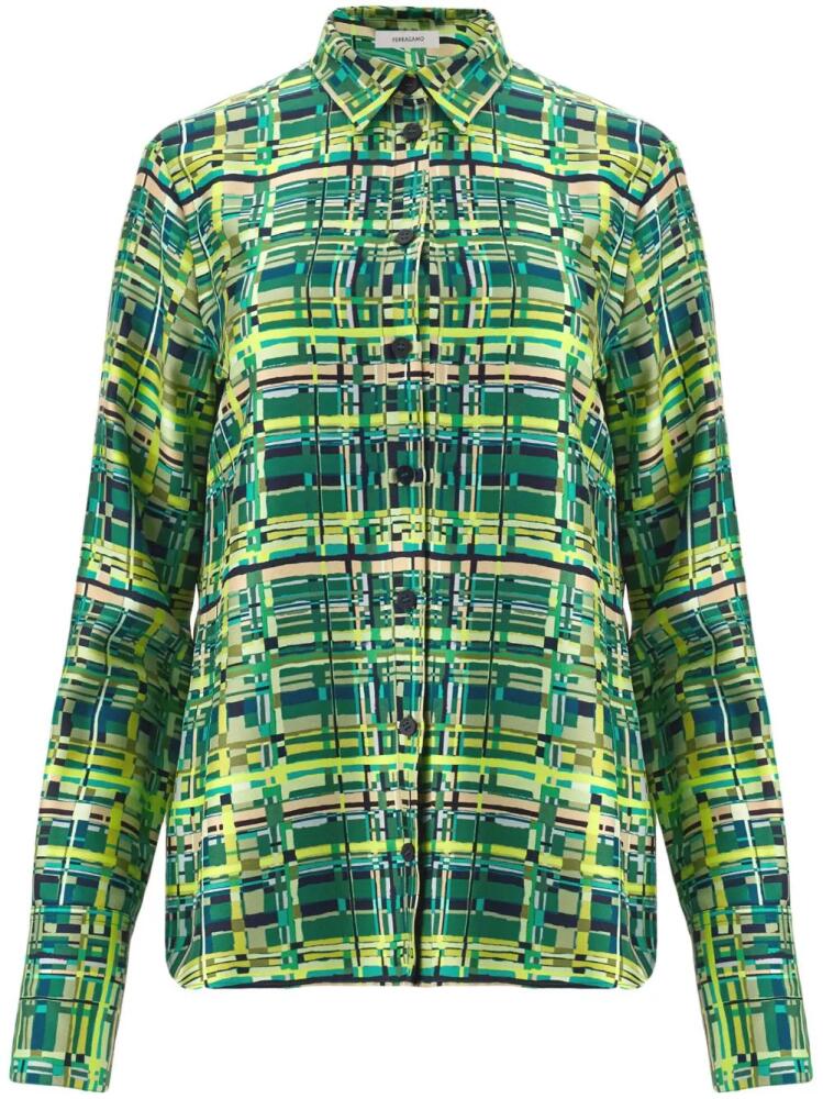 Ferragamo long-sleeved checkered silk shirt - Green Cover