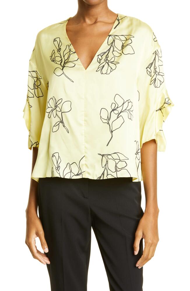 JASON WU Collection Ruffle Sleeve V-Neck Blouse in Ink Floral Lemon Sorbet/black Cover