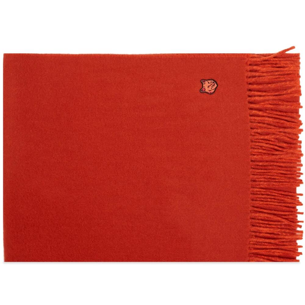 Maison Kitsuné Men's Fox Head Patch Wool Scarf in Burnt Red/Rust Cover