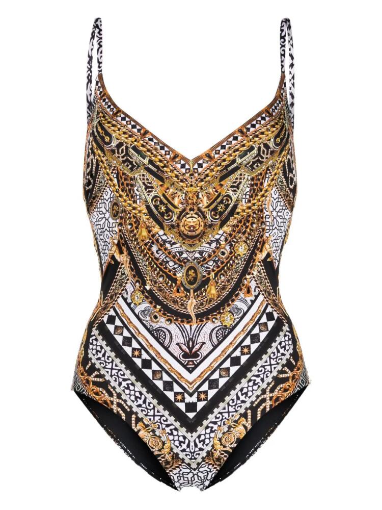 Camilla graphic-print V-neck swimsuit - Multicolour Cover