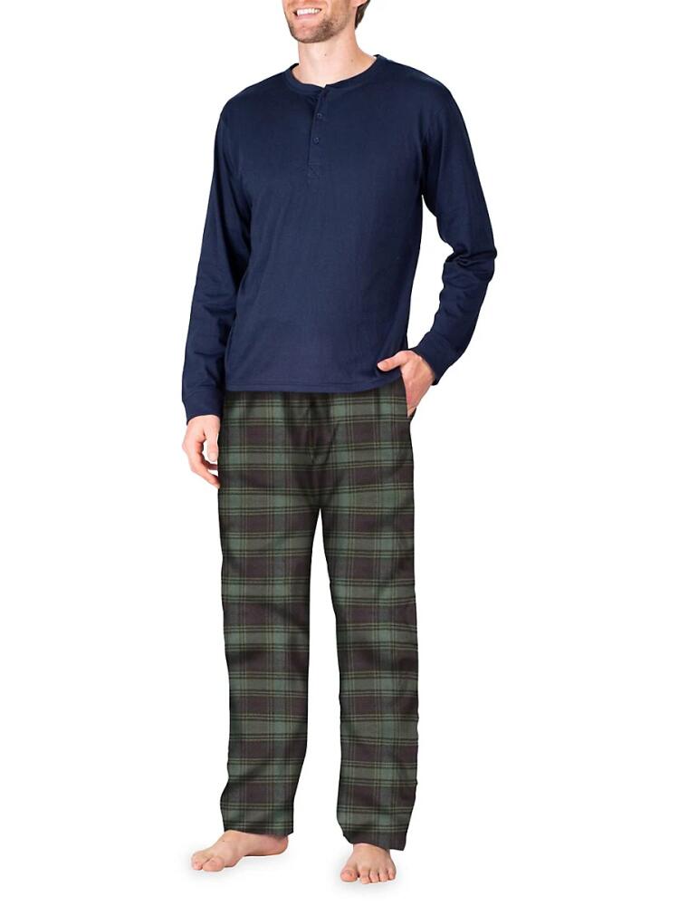 SLEEPHERO Men's 2-Piece Henley Tee & Flannel Pants Pajama Set - Blue Cover