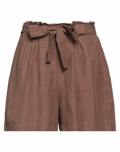 Mdm Mademoiselle Du Monde Woman Shorts & Bermuda Shorts Brown Viscose, Linen Cover