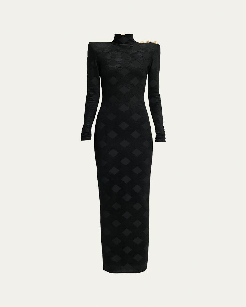 Balmain Bodycon Button-Embellished Diamond Maxi Dress Cover