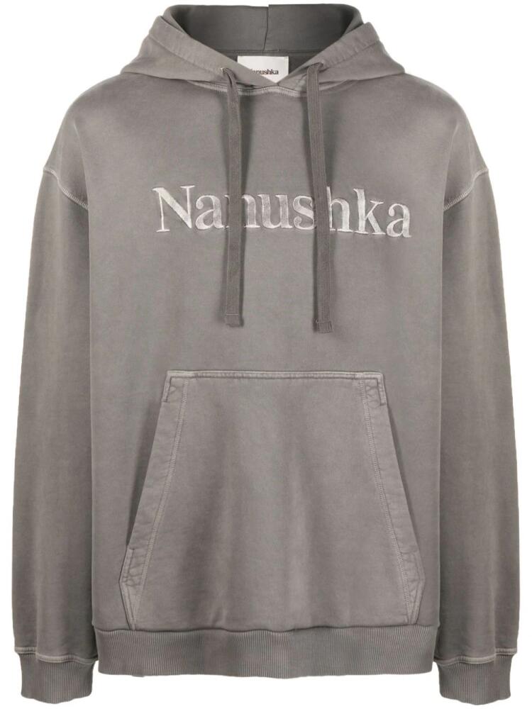 Nanushka logo-embroidered cotton hoodie - Grey Cover