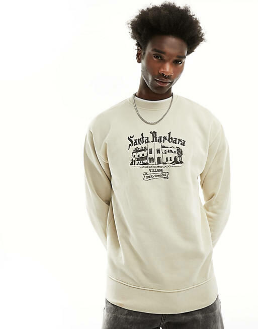 Pull & Bear Santa Barbara sweatshirt in ecru-Neutral Cover