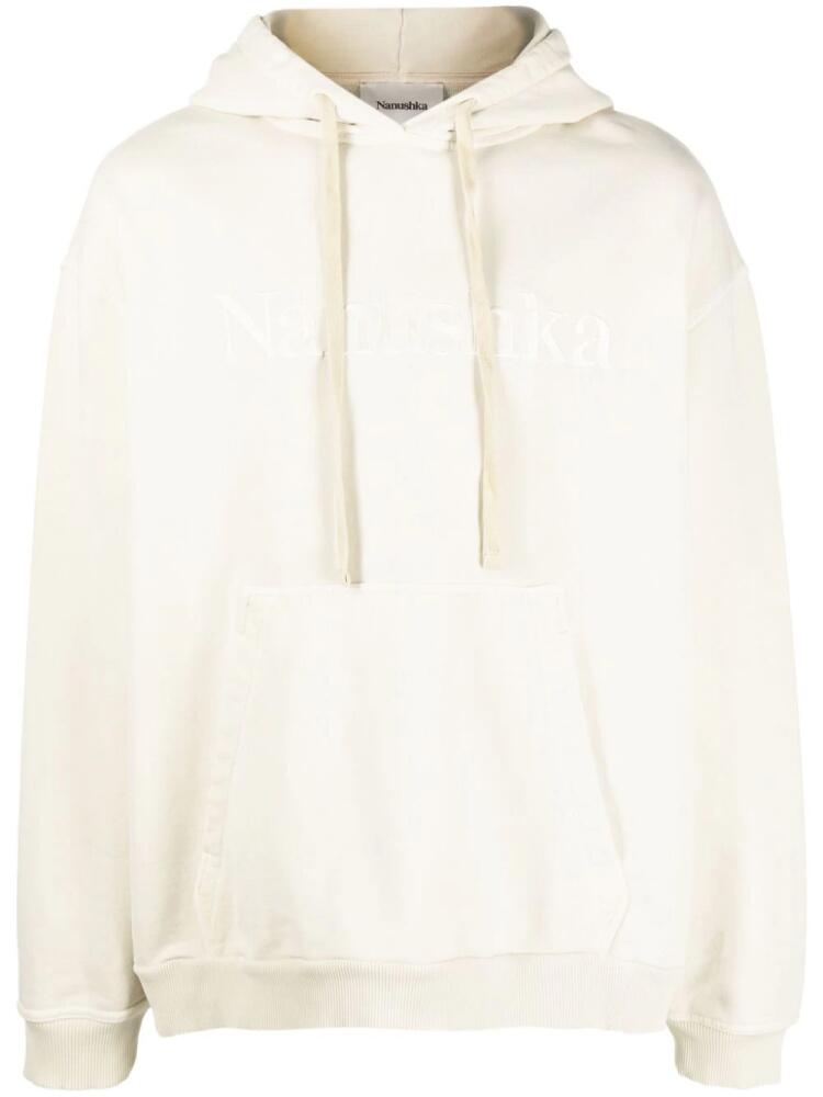 Nanushka logo-embroidered cotton hoodie - Neutrals Cover