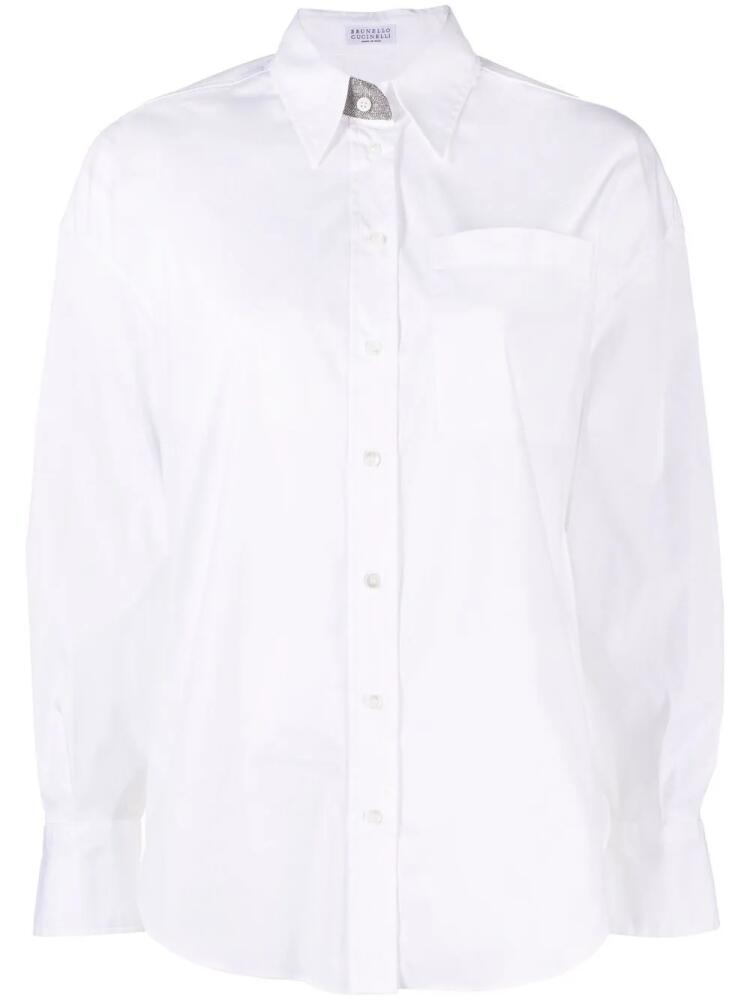 Brunello Cucinelli Monili-embellished long-sleeve shirt - White Cover