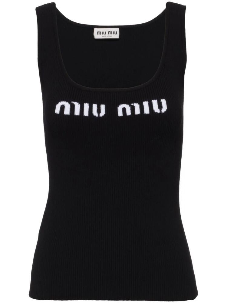 Miu Miu logo-knit ribbed tank top - Black Cover