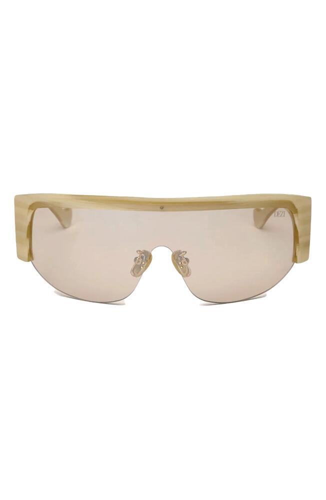 DEZI Thique 125mm Oversize Rimless Shield Sunglasses in Ivory /Flash Beige Cover