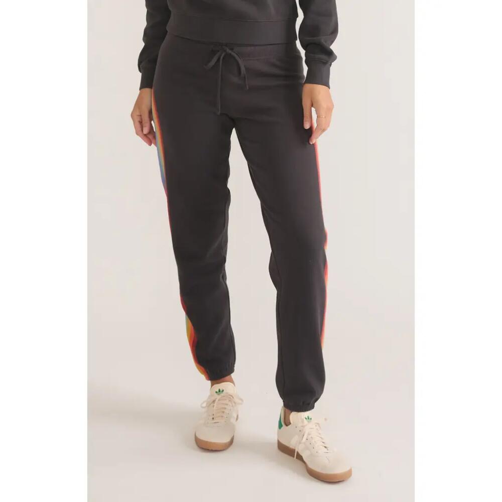 Marine Layer Anytime Stripe Fleece Sweatpants in Washed Black Stripe Cover