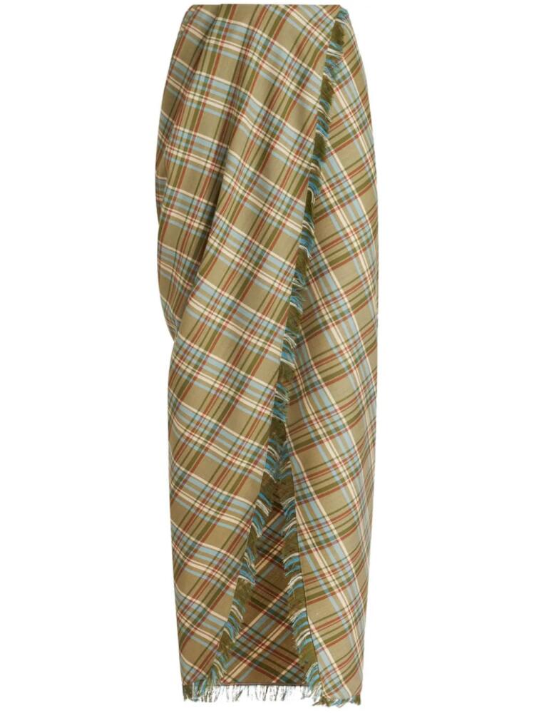 ETRO check-pattern wool draped skirt - Green Cover