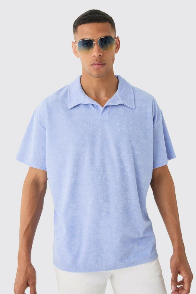 boohoo Mens Oversized Revere Toweling Polo - Blue Cover