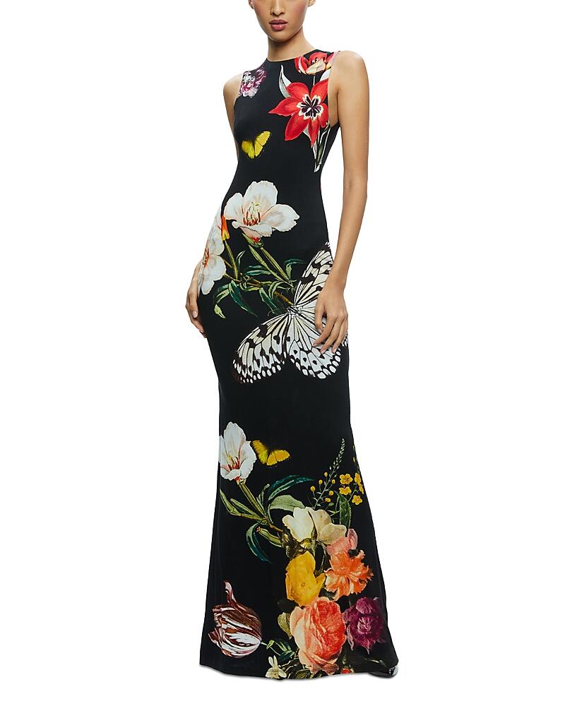 Alice and Olivia Delora Floral Print Sleeveless Gown Cover