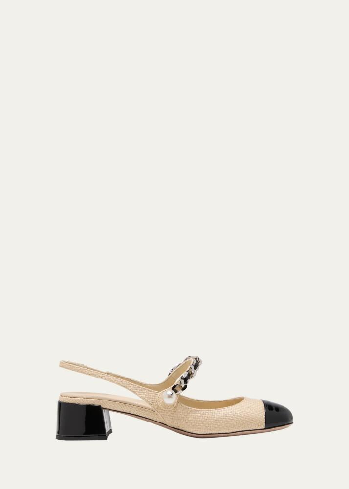 Miu Miu Bicolor Raffia Mary Jane Slingback Pumps Cover