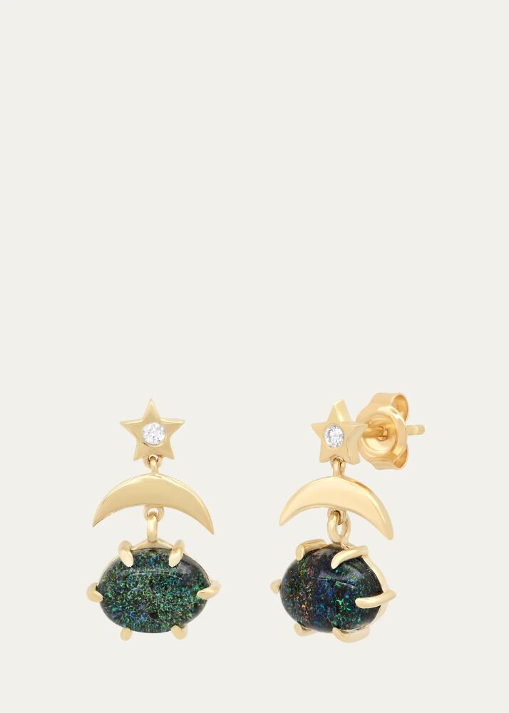 Andrea Fohrman 14K Yellow Gold Mini Cosmo Black Opal Drop Earrings with Diamonds Cover