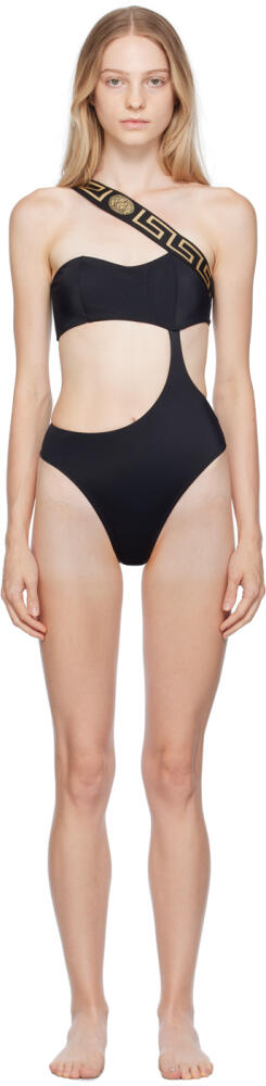 Versace Underwear Black Greca Swimsuit Cover