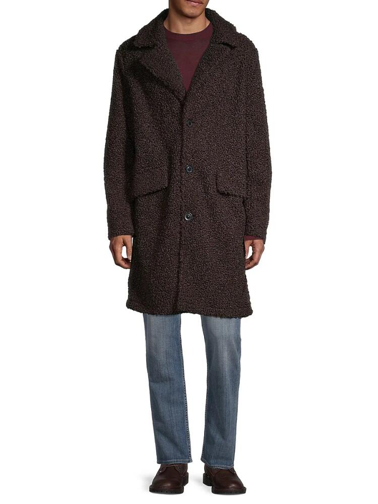 Karl Lagerfeld Paris Men's Water-Resistant Faux Shearling Fur Coat - Dark Chocolate Cover