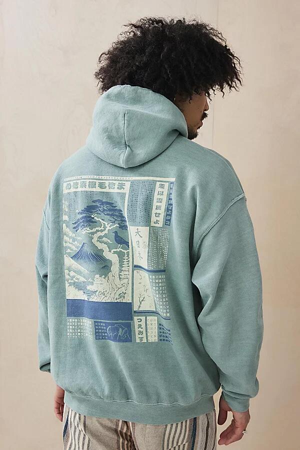 Urban Outfitters UO Seafoam Japanese Landscape Hoodie Sweatshirt in Teal Cover