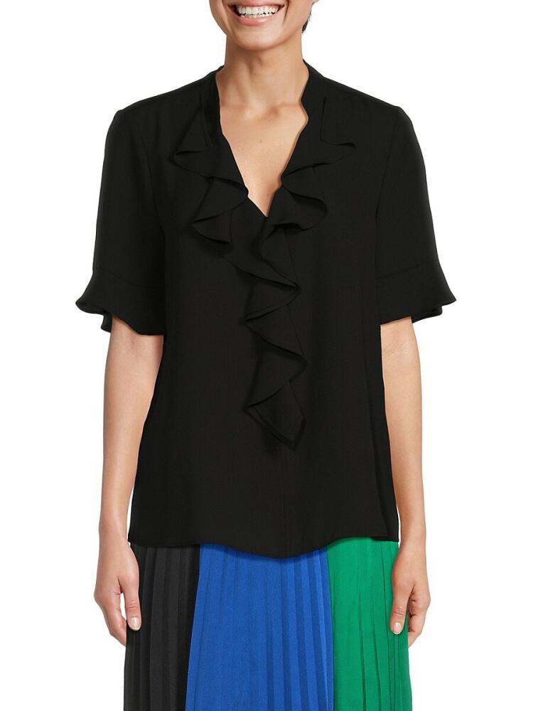 Karl Lagerfeld Paris Women's Solid Ruffle Blouse - Black Cover