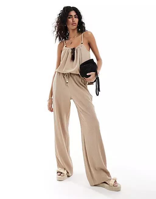 4th & Reckless textured beaded wide leg pants in light brown Cover