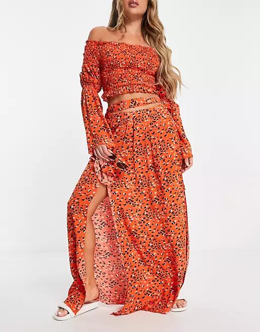 Threadbare crop top and maxi skirt beach set in orange leopard print Cover