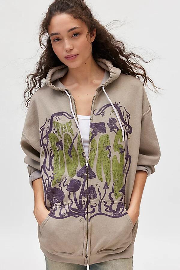 The Doors Mushroom Graphic Zip-Up Hoodie Sweatshirt in Tan Cover