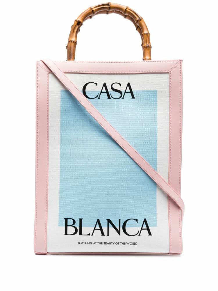 Casablanca logo-print bamboo-handle tote bag - White Cover