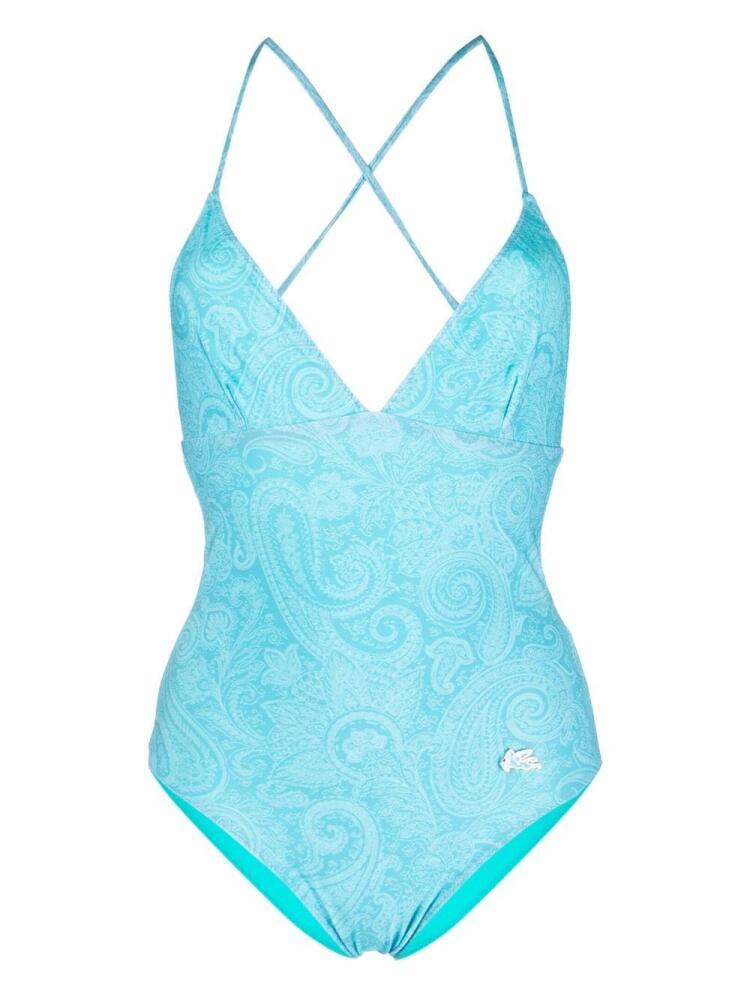 ETRO logo-patch detail swimsuit - Blue Cover