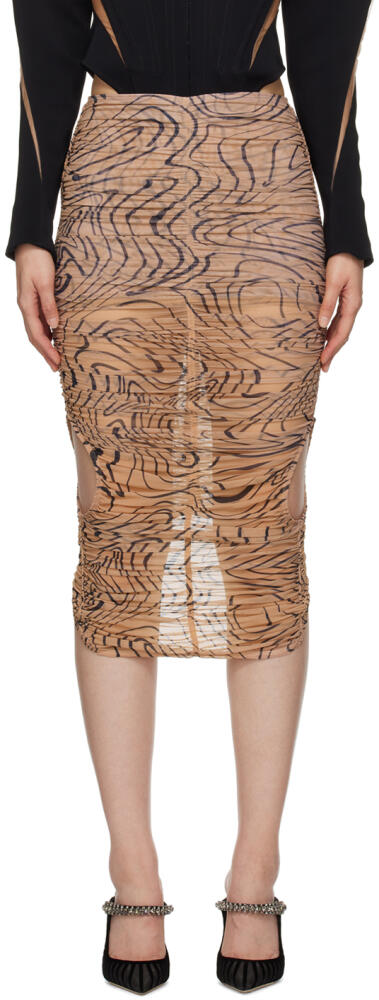 Mugler Tan Draped Midi Skirt Cover