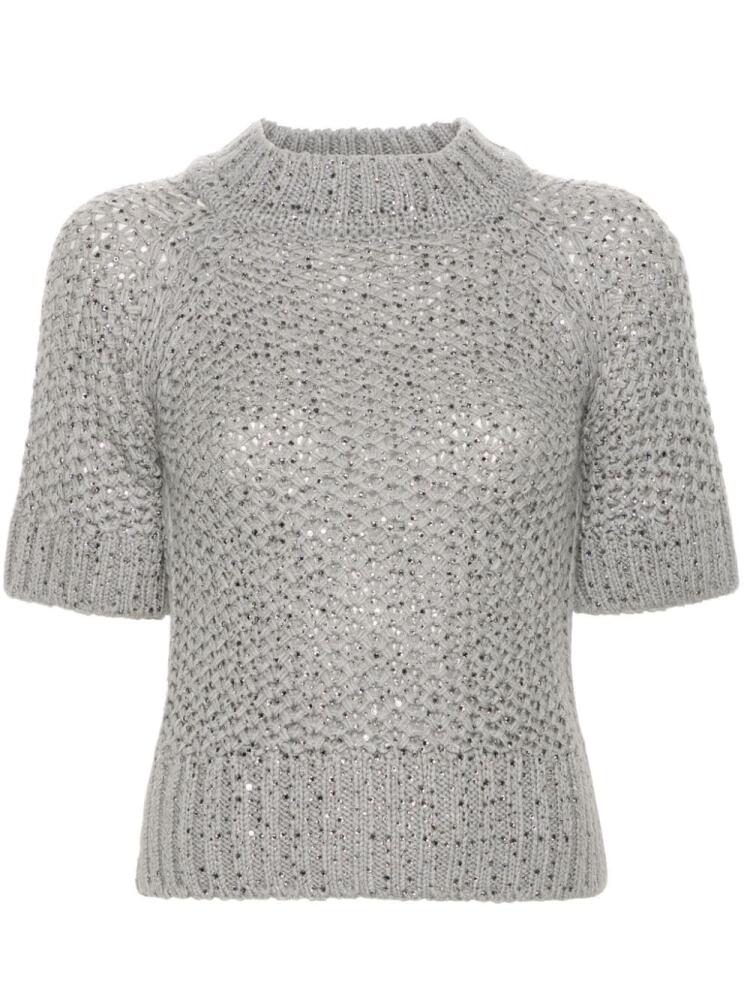 Ermanno Scervino crystal-embellished mock-neck top - Grey Cover