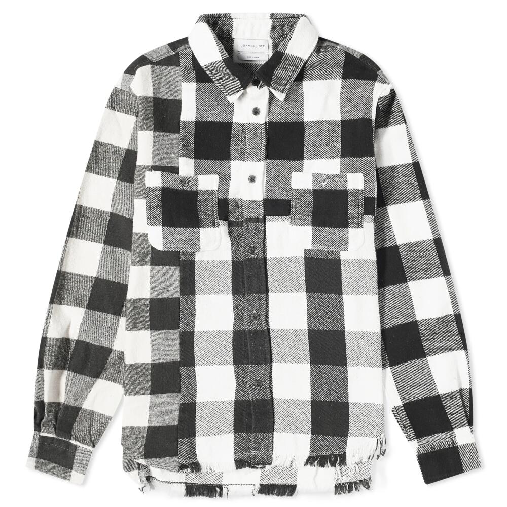 John Elliott Men's Silverado Paneled Plaid Shirt in Black/White Cover