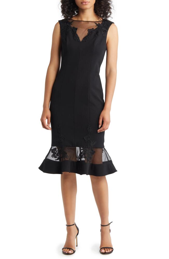 Aidan Mattox by Adrianna Papell Floral Lace Trim Mesh Cocktail Dress in Black Cover