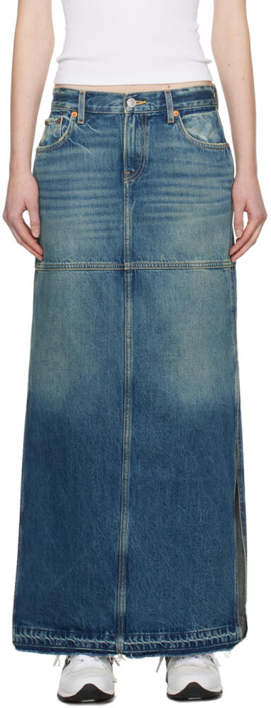 Re/Done Blue Split Denim Maxi Skirt Cover