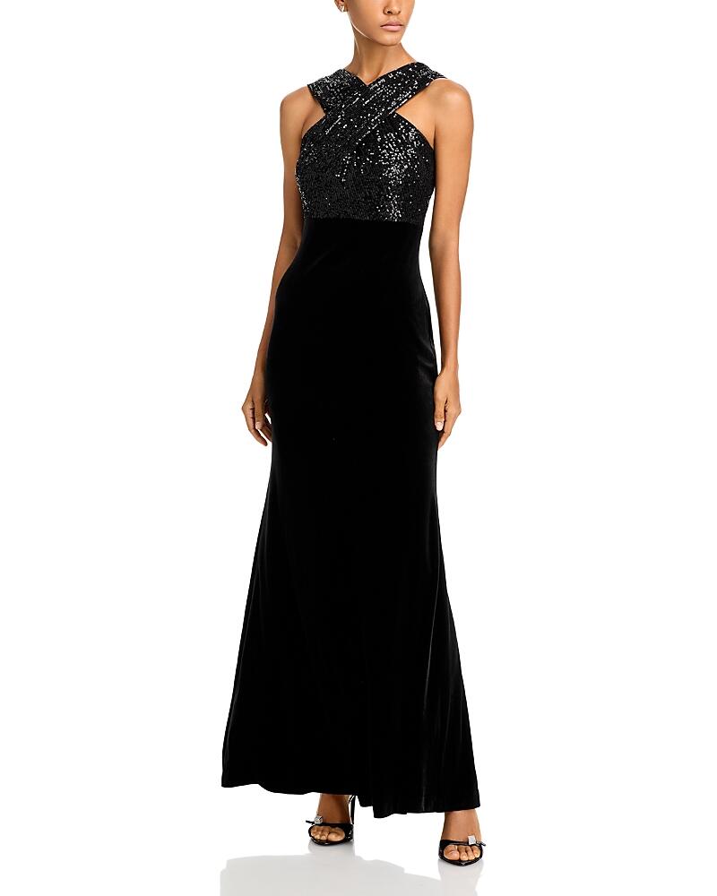 Eliza J Sequined Velvet Mermaid Gown Cover