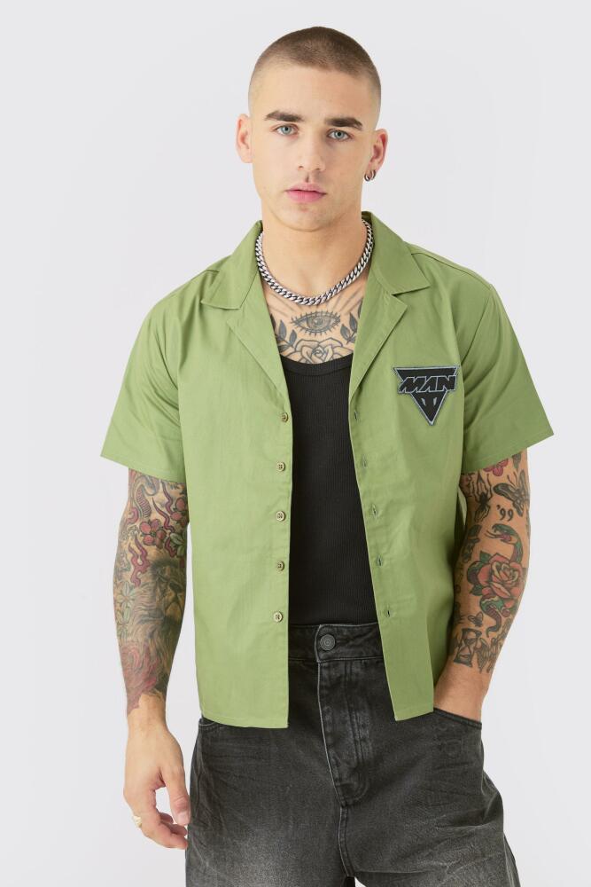 boohoo Mens Boxy Short Sleeve Moto Poplin Shirt - Green Cover