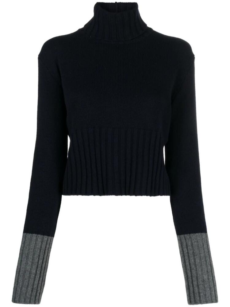 Plan C colour-block virgin wool roll-neck jumper - Blue Cover