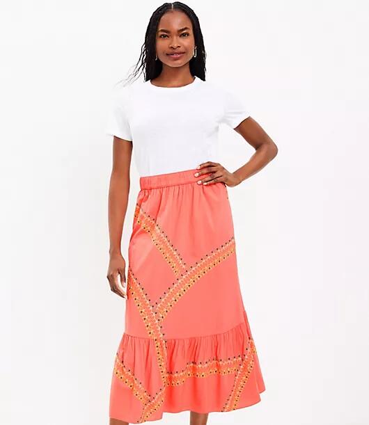 Loft Embroidered Tiered Midi Skirt Cover