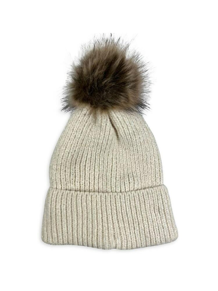 MARCUS ADLER Women's Chenille Faux Fur Pom Pom Beanie - Ivory Cover