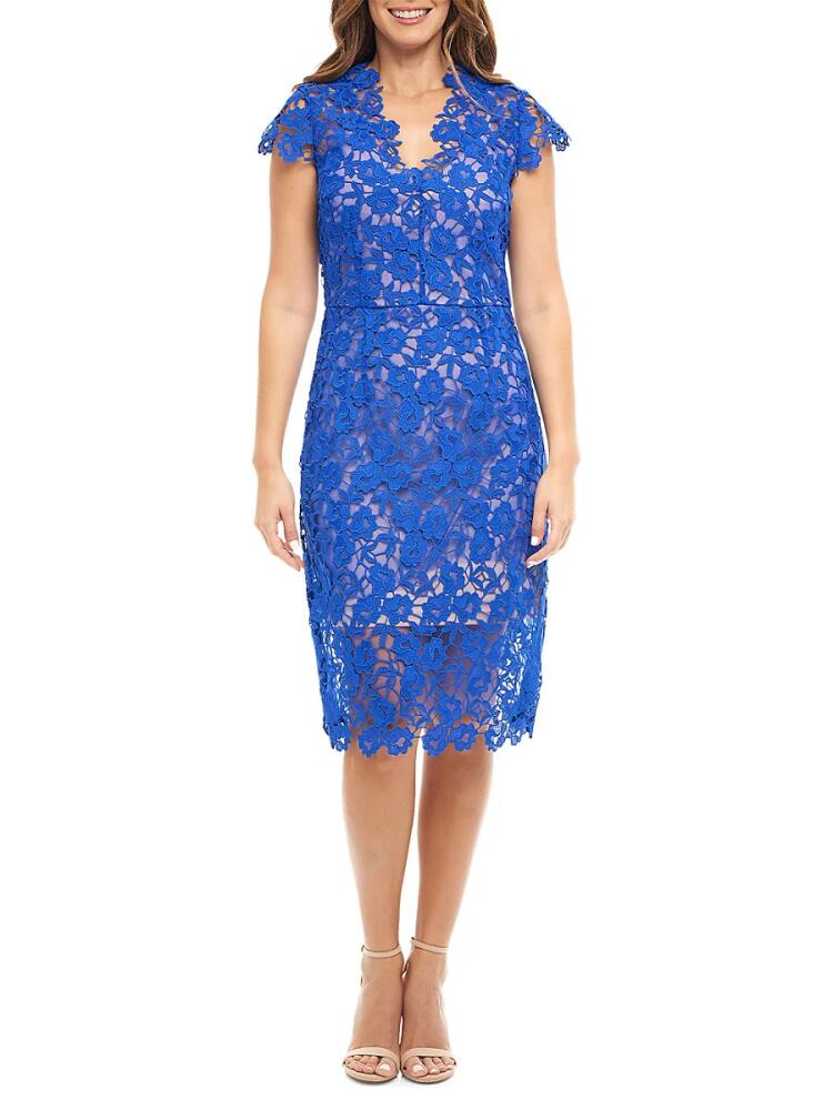 Rene Ruiz Collection Women's V Neck Lace Sheath Cocktail Dress - Cobalt Cover